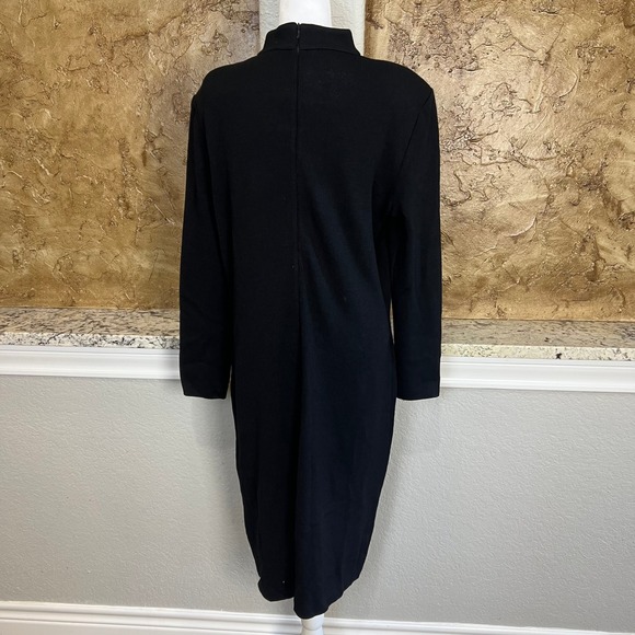 St. John Santana Knit Dress 14 Black Long Sleeve Gold Bar Accents Mock Neck READ - Picture 6 of 12